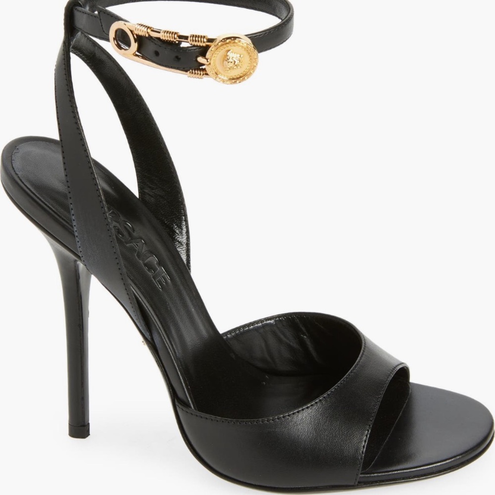 Versace Black Heels with Gold Buckle